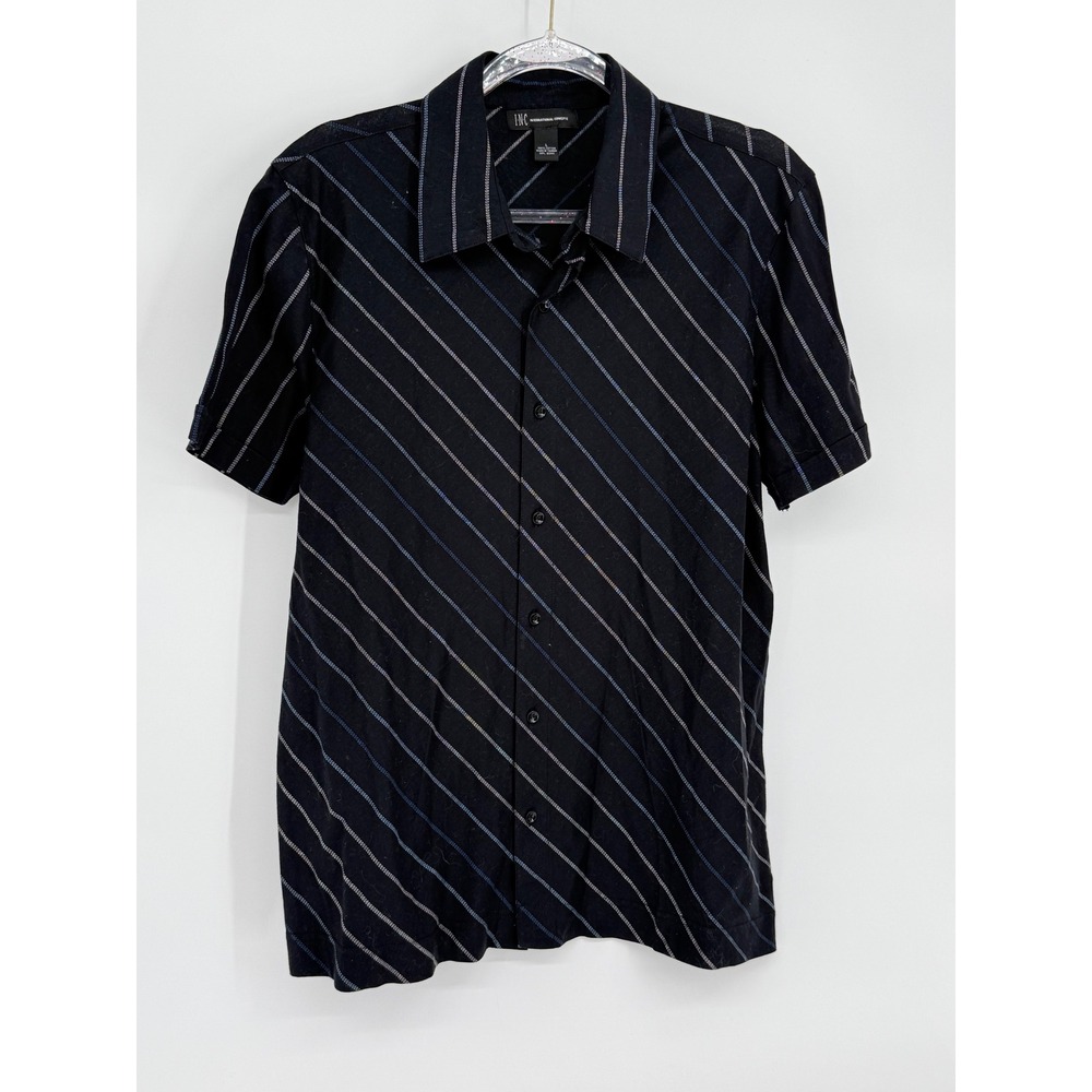 INC International Concepts Men's Black Diagonal Stripe Short Sleeve Shirt Sz L
